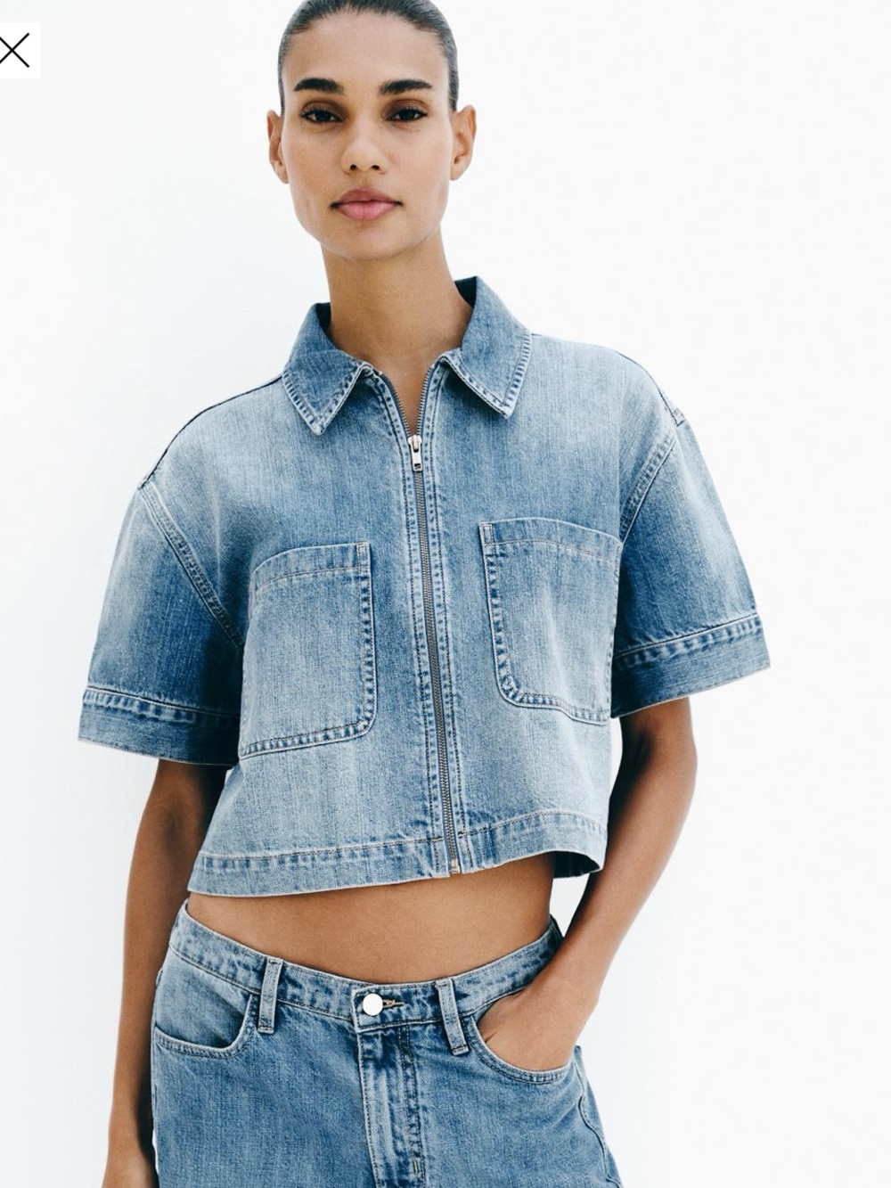 Zara Light Blue Denim Top